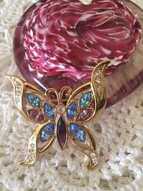 Gold-Tone Multicolor Butterfly Brooch - Fashion  Jewelry